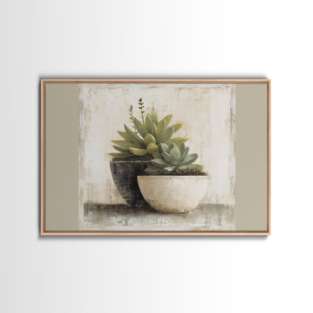 Succulent Collection in Ceramic Planters Canvas Print, Patio Art, Outdoor Wall Decor, Patio Decor, Fine Art, Outdoor, PAT-3x2-1