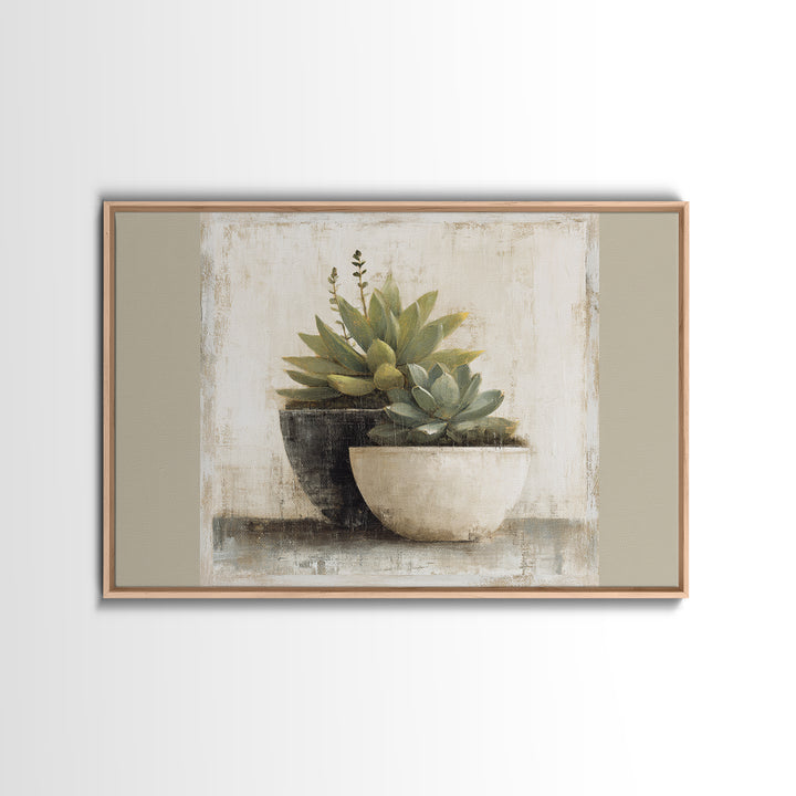 Succulent Collection in Ceramic Planters Canvas Print, Patio Art, Outdoor Wall Decor, Patio Decor, Fine Art, Outdoor, PAT-3x2-1
