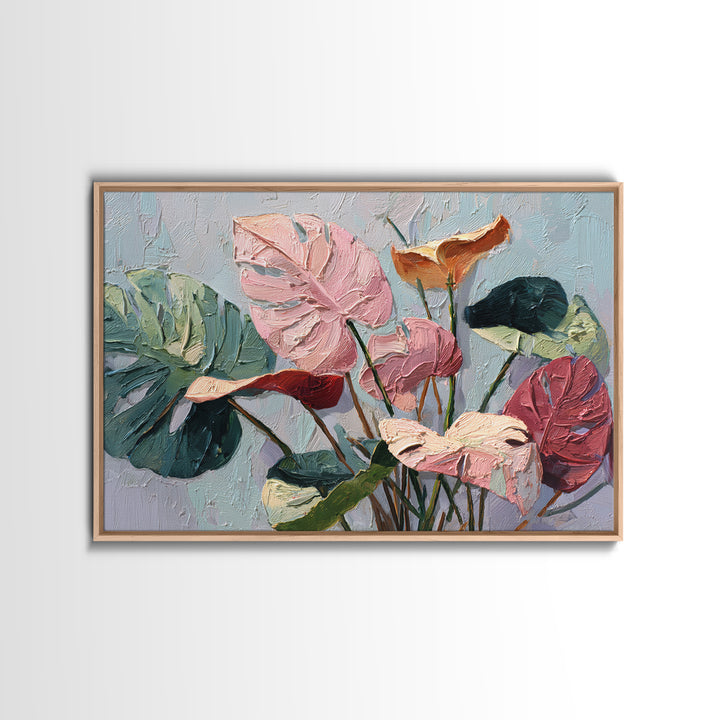 Bold Botanical Monstera Leaf Composition Framed Canvas Print, Patio Art, Metal Art, Patio Decor, Oil Painting, Outdoor, PAT-3x2-10
