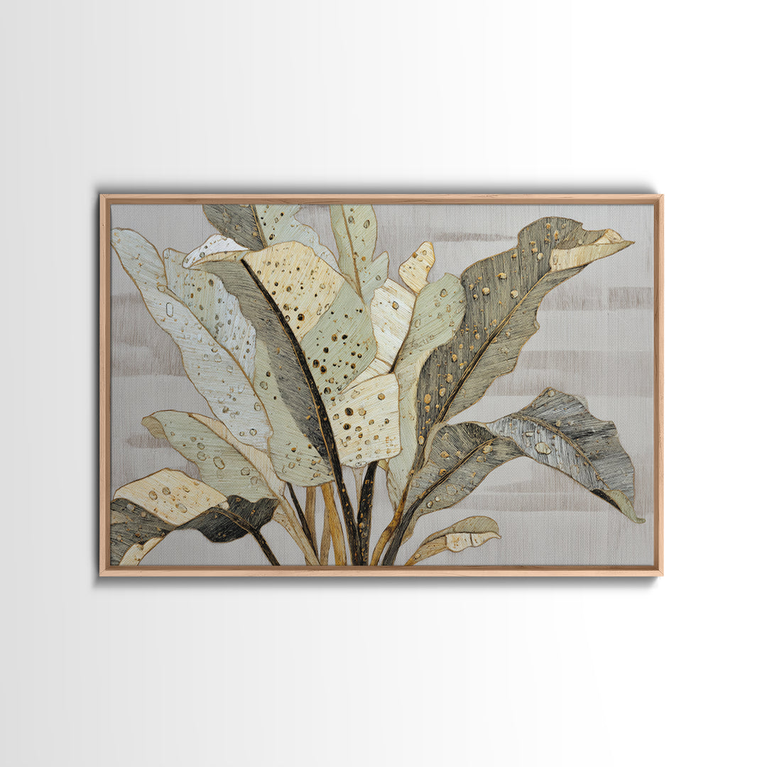 Banana Leaves with Rain Drop Details Framed Canvas Print, Patio Art, Coastal Decor, Patio Decor, Outdoor, Family Wall Art, PAT-3x2-20