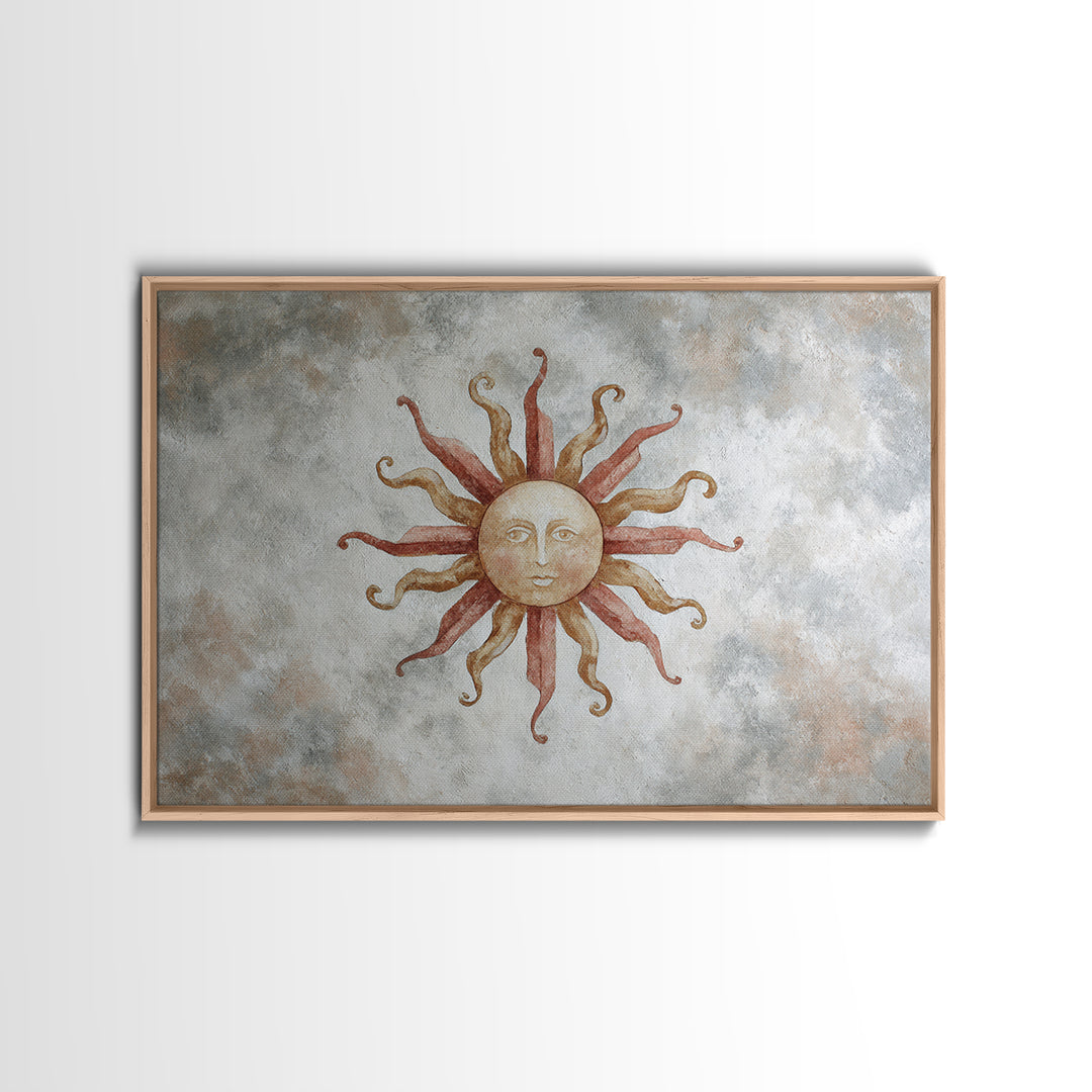 Sun Motif with Warm Terracotta Rays Canvas Print, Patio Art, Outdoor Wall Art, Patio Decor, Oil Painting, Outdoor, Porch Decor, PAT-3x2-22