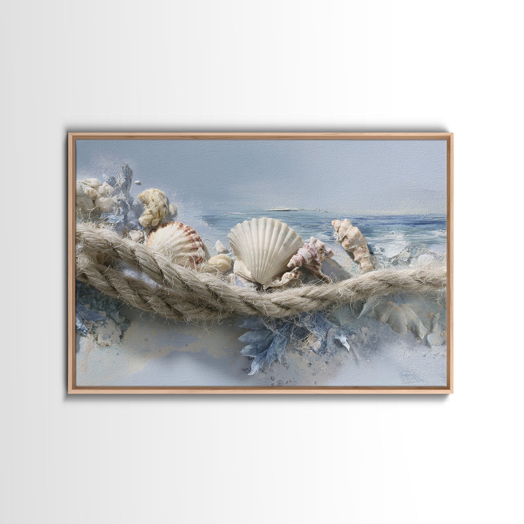 Beachy Shell and Palm Arrangement Framed Canvas Print, Patio Art, Bar Art, Patio Decor, Fine Art, Outdoor, Outdoor Art, PAT-3x2-23
