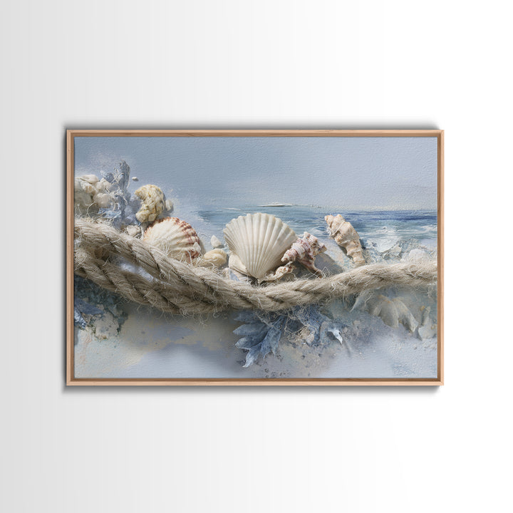 Beachy Shell and Palm Arrangement Framed Canvas Print, Patio Art, Bar Art, Patio Decor, Fine Art, Outdoor, Outdoor Art, PAT-3x2-23