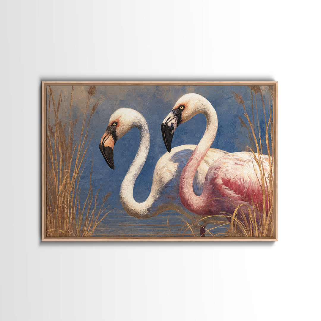 Flamingo Pair Beside Shallow Water Canvas Print, Patio Art, Outdoor Wall Decor, Patio Decor, Fine Art, Outdoor, Yard Decor, PAT-3x2-62