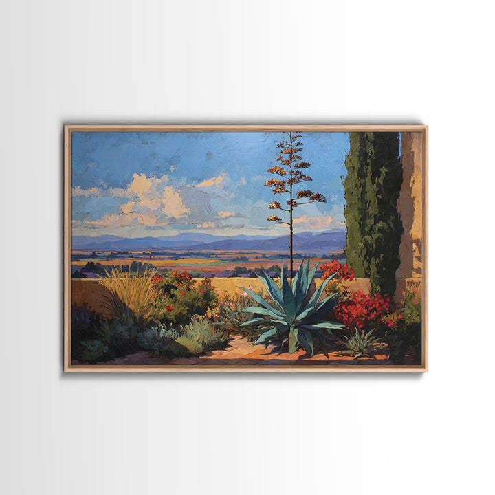 Desert Patio Agave and Bougainvillea Framed Canvas Print, Patio Art, Lake House Decor, Patio Decor, Fine Art, Outdoor, PAT-3x2-69