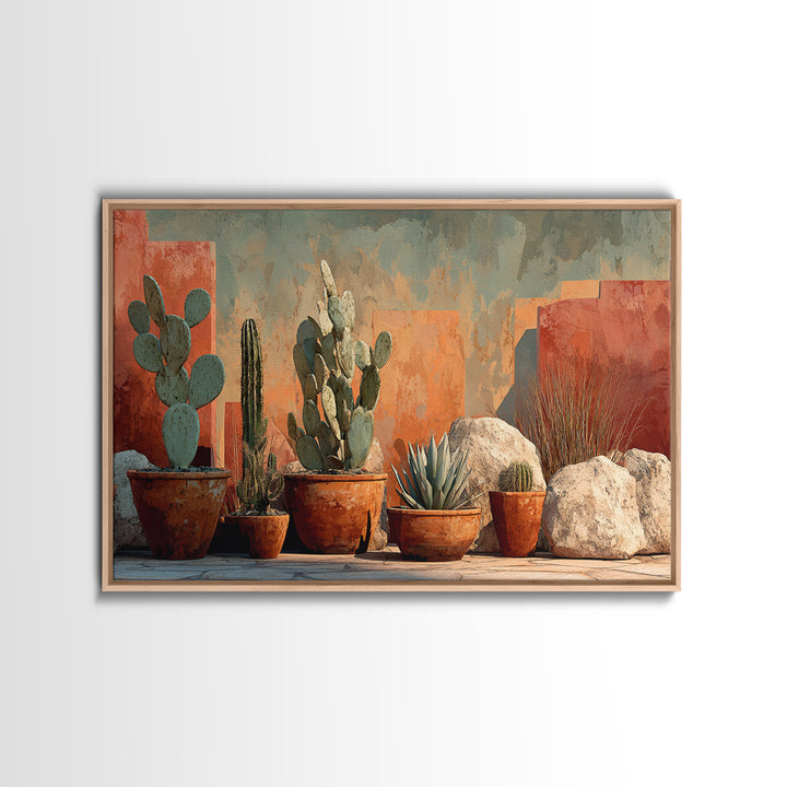 Cactus and Agave Framed Canvas Print, Patio Art, Metal Art, Patio Decor, Oil Painting, Outdoor, Patio Cushions, Yard Decor, PAT-3x2-8