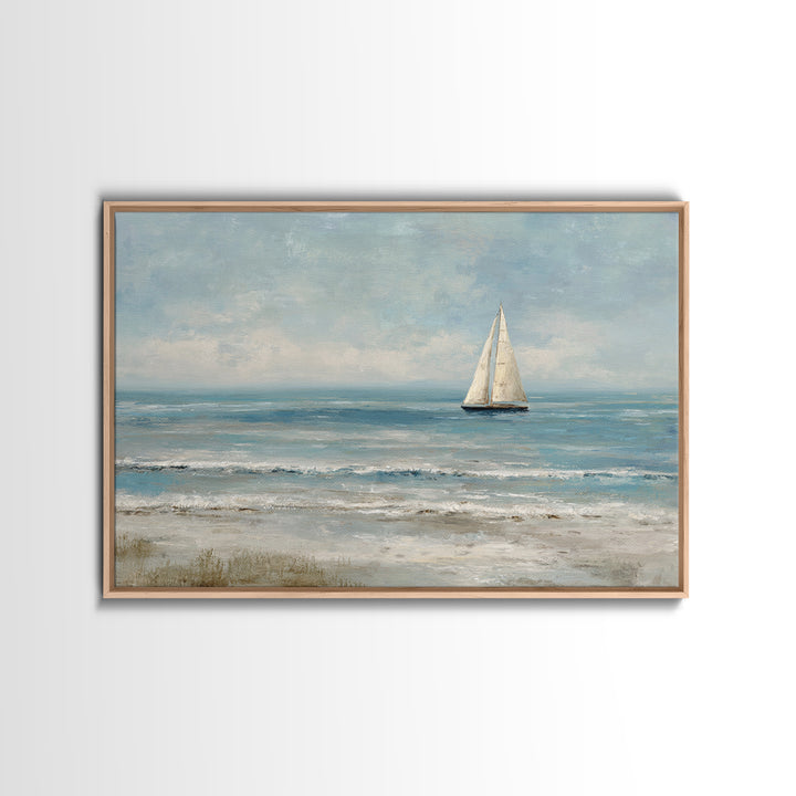 Sailboat on a Breezy Summer Horizon Framed Canvas Print, Patio Art, Wall Decor, Patio Decor, Fine Art, Outdoor, Coastal Decor, PAT-3x2-91