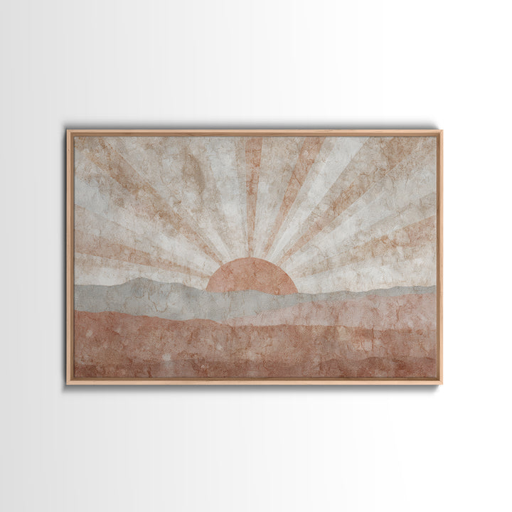 Sun Motif with Warm Terracotta Rays Canvas Print, Patio Art, Beach House Decor, Patio Decor, Abstract Art, Outdoor, PAT-3x2-94