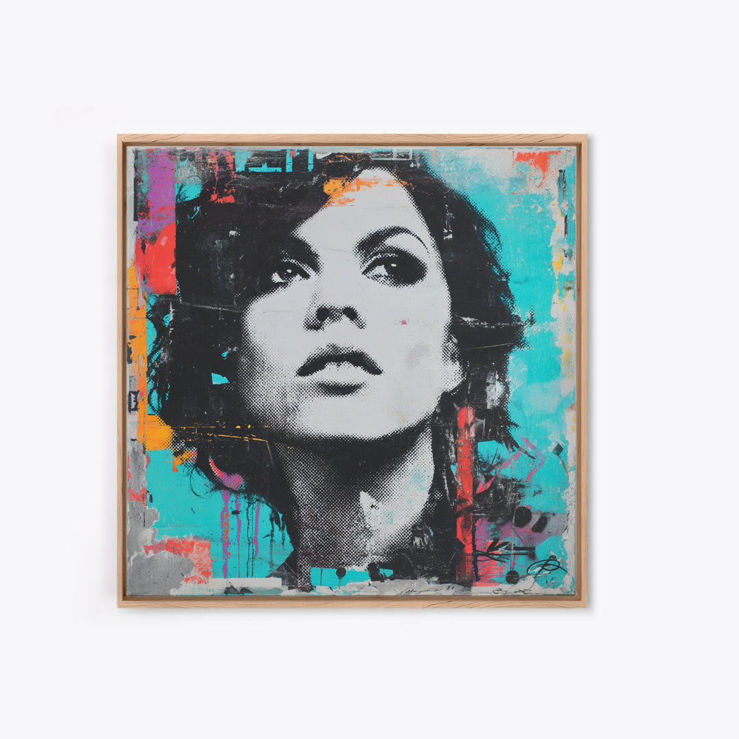 Neon Portrait with Thick Black Outlines Canvas Print, Pop Art, Home Decor, Living Room Decor, Fine Art, Pop, Canvas Wall Art, POP-1x1-4