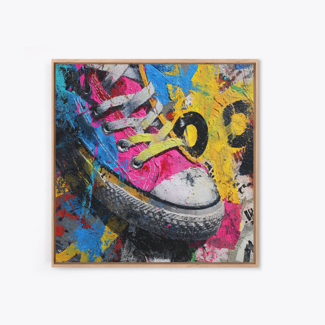 Sneaker Closeup in Bright Pop Colors Framed Canvas Print, Pop Art, Mexican Art, Living Room Decor, Oil Painting, Pop, POP-1x1-43
