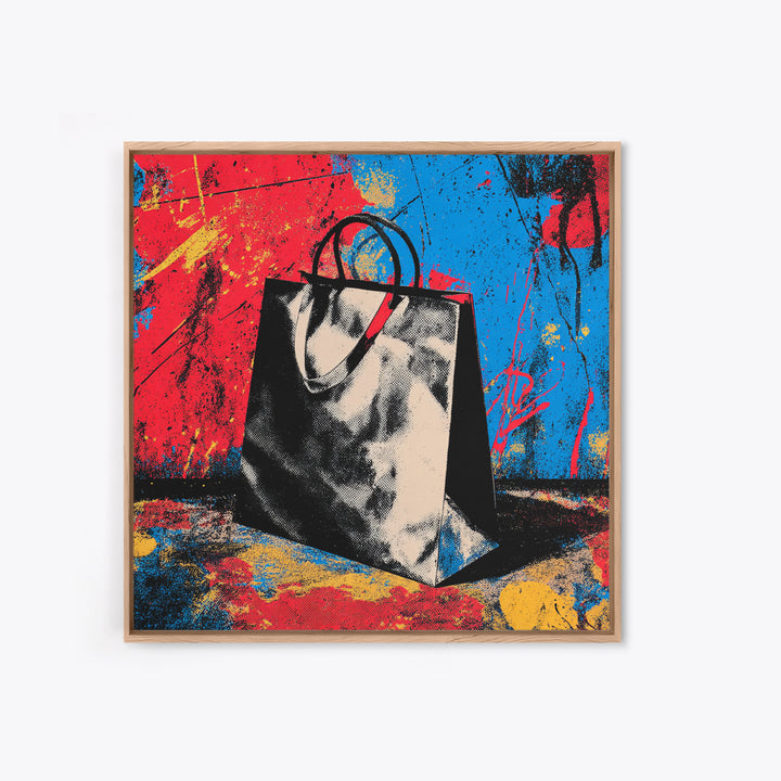 Shopping Bag Fashion Graphic Without Brands Framed Canvas Print, Pop Art, Poster, Living Room Decor, Pop, Abstract Art, POP-1x1-48