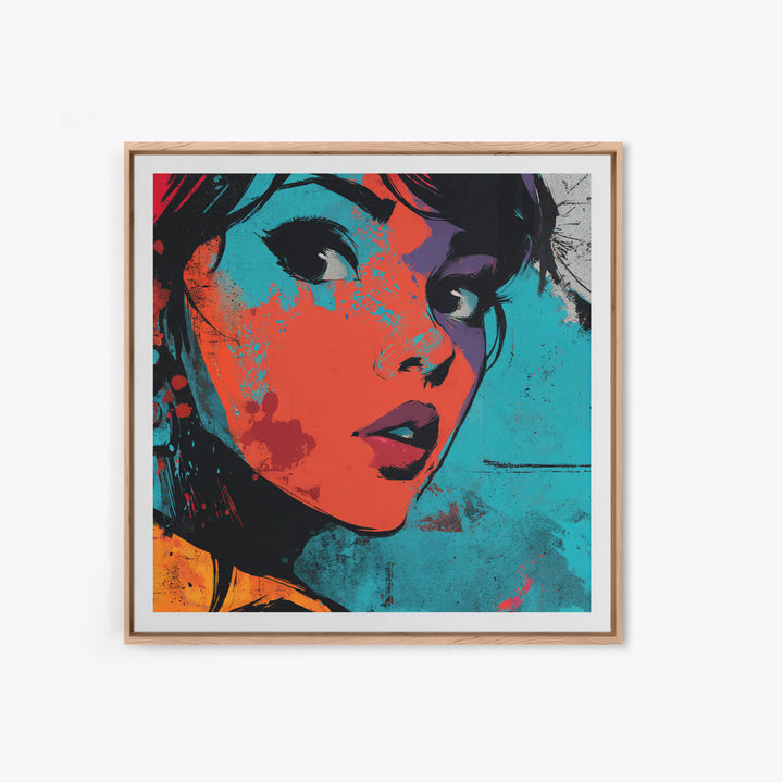 Neon Portrait with Thick Black Outlines Canvas Print, Pop Art, Dark Art, Living Room Decor, Oil Painting, Pop, POP-1x1-76