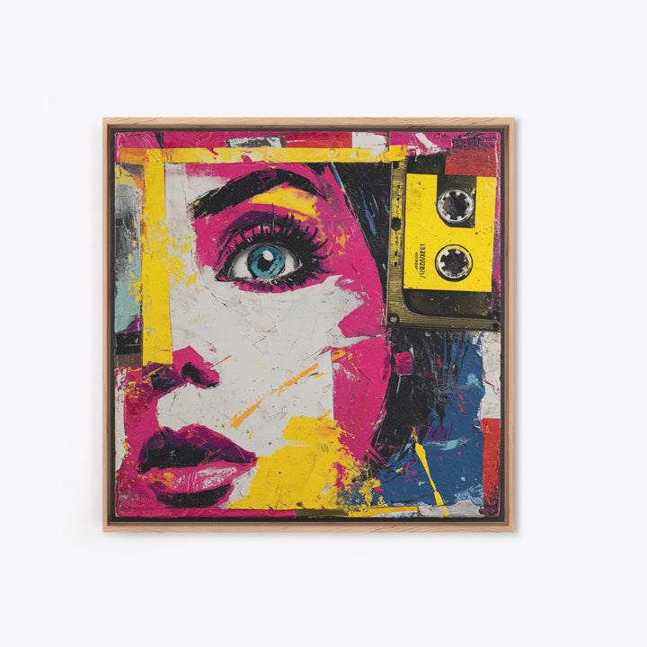 Colorful Cassette Tape Graphic Framed Canvas Print, Pop Art, Football Wall Art, Living Room Decor, Abstract Art, Pop, POP-1x1-84