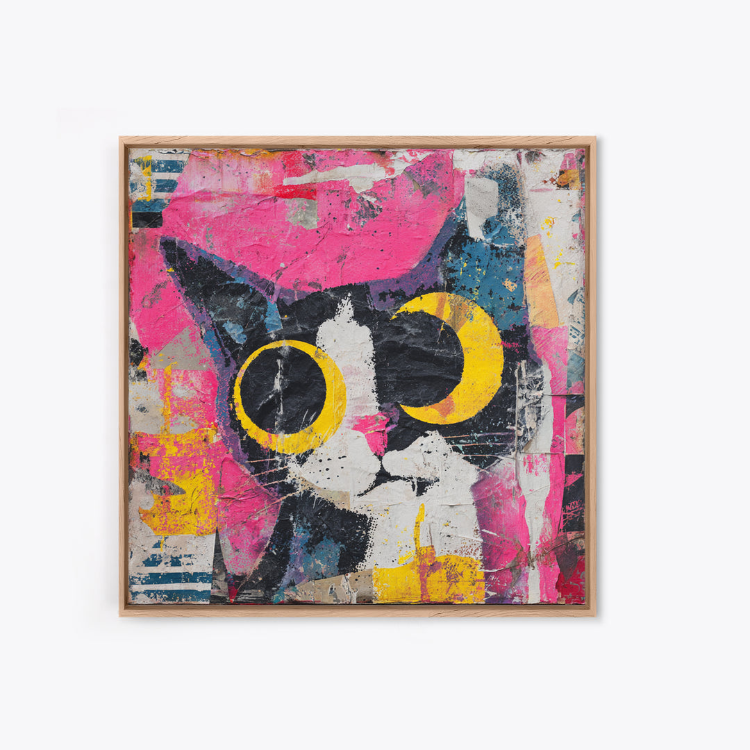 Comic Cat with Oversized Eyes Canvas Print, Pop Art, 3d Art, Living Room Decor, Fine Art, Pop, Textured Painting, POP-1x1-90