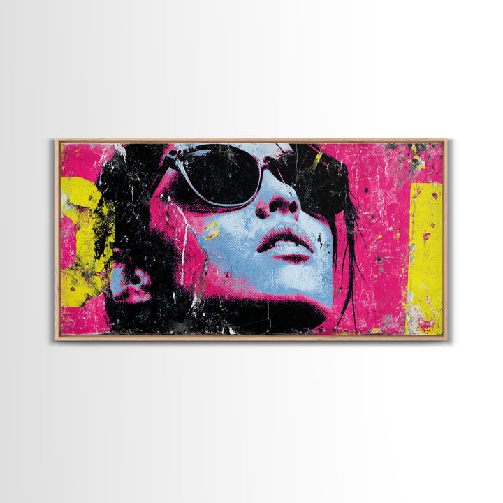 Glamorous Sunglasses Face Framed Canvas Print, Pop Art, Food Art, Living Room Decor, Pop, Fine Art Print, Statement Artwork, POP-2x1-100
