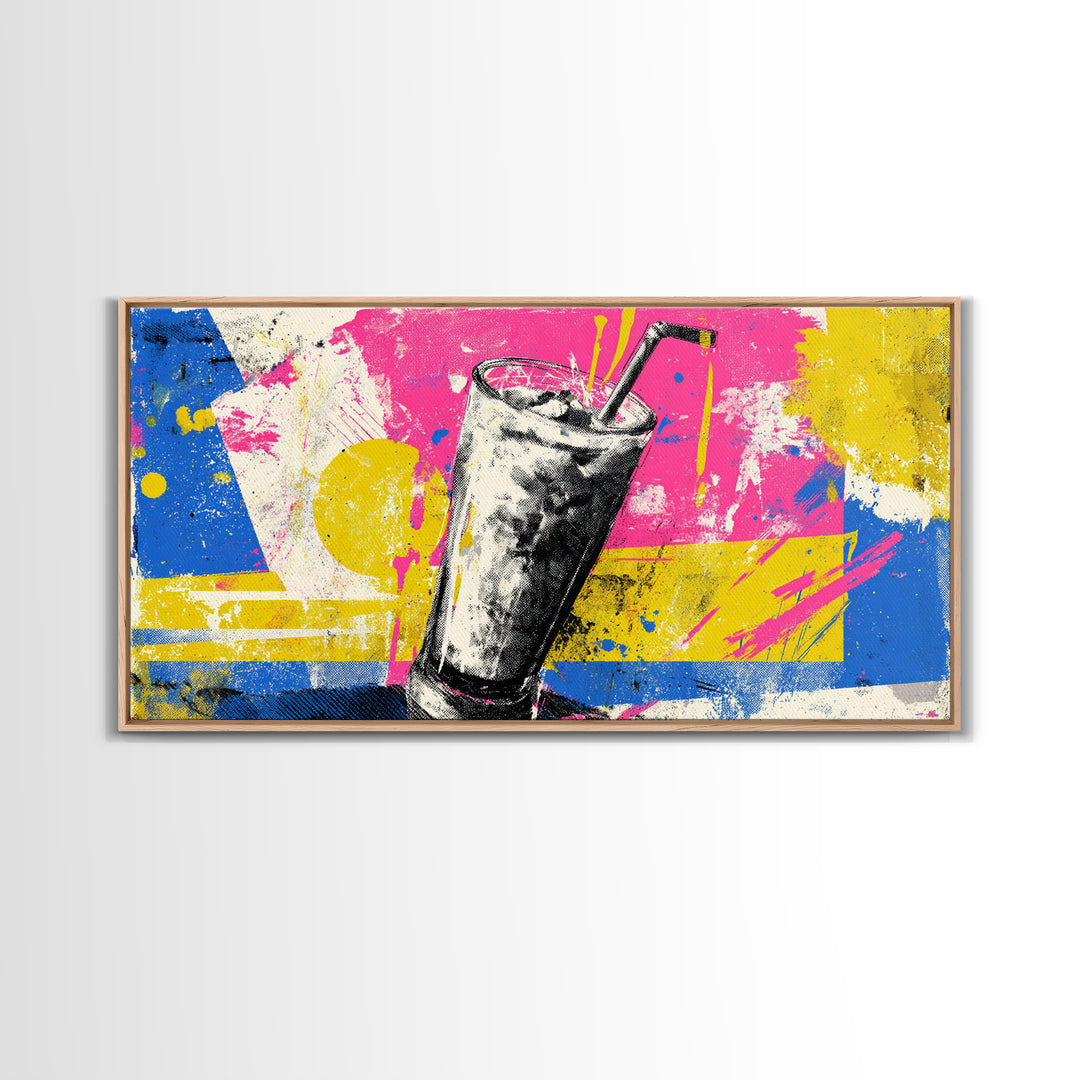 Milkshake Glass with Retro Diner Palette Framed Canvas Print, Pop Art, Art Print, Living Room Decor, Pop, Custom Portrait, POP-2x1-12