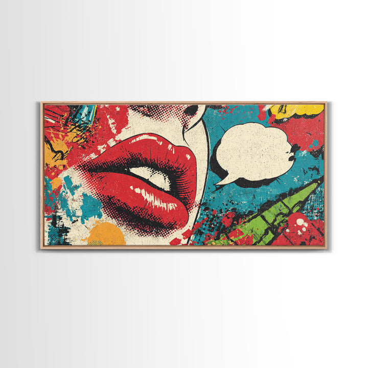 Bold Comic Lips Canvas Print, Pop Art, Wall Art, Living Room Decor, Oil Painting, Pop, Original Art, Canvas Wall Art, POP-2x1-21