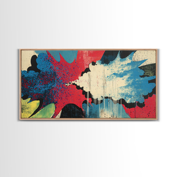 Exploding Starburst Shapes Without Text Framed Canvas Print, Pop Art, Luxury Decor, Living Room Decor, Fine Art, Pop, POP-2x1-30