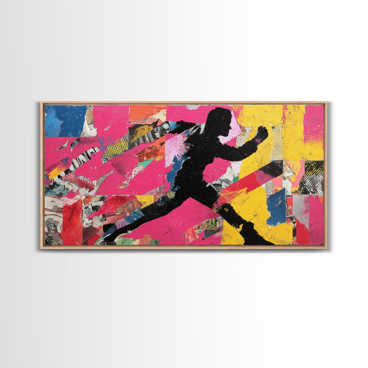 Superhero Silhouette in Dynamic Color Fields Framed Canvas Print, Pop Art, Modern Art, Living Room Decor, Abstract Art, Pop, POP-2x1-59