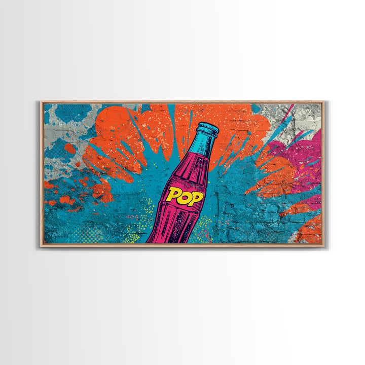 Retro Soda Bottle Framed Canvas Print, Pop Art, Graffiti Art, Living Room Decor, Fine Art, Pop, Minimalist Decor, POP-2x1-95