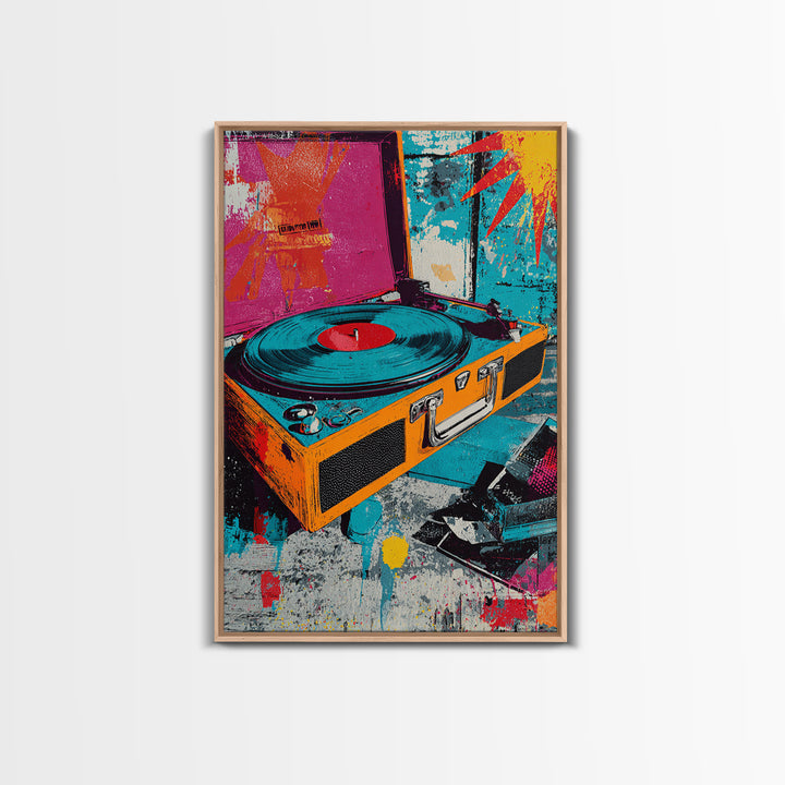 Record Player with Graphic Sound Rays Canvas Print, Pop Art, Minimalist Decor, Living Room Decor, Fine Art, Pop, Oil Painting, POP-2x3-54