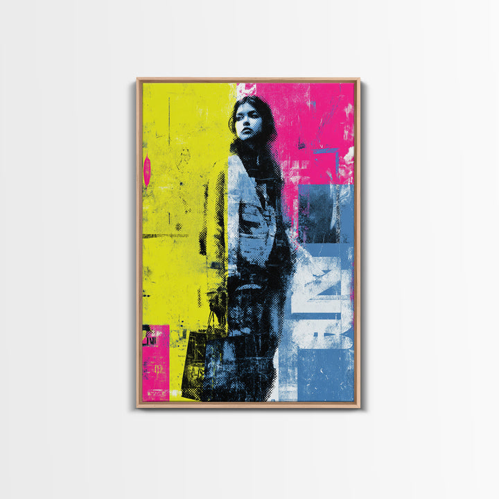Shopping Bag Fashion Graphic Without Brands Framed Canvas Print, Pop Art, Neutral Decor, Living Room Decor, Abstract Art, Pop, POP-2x3-56