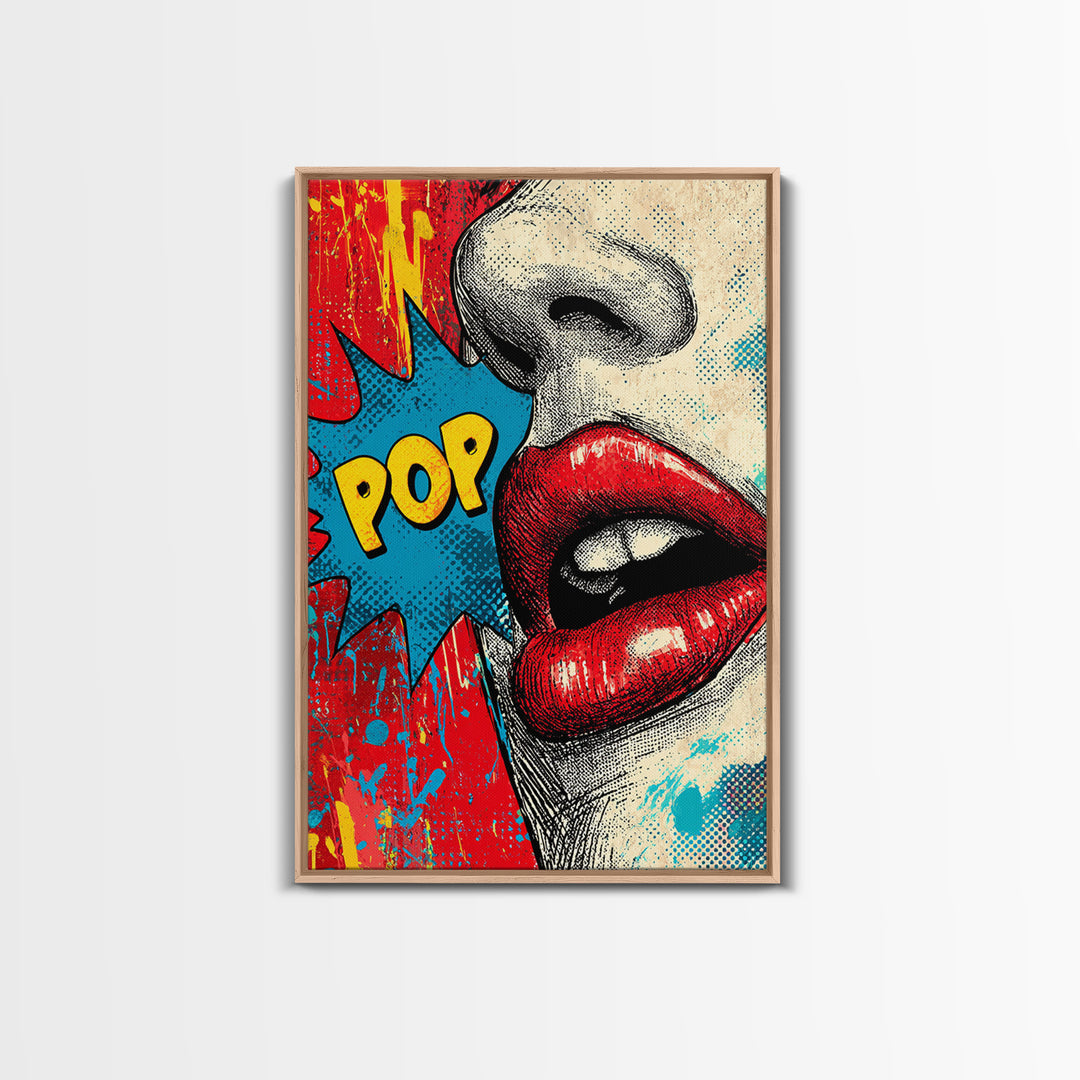 Bold Comic Lips Canvas Print, Pop Art, Canvas Wall Art, Living Room Decor, Oil Painting, Pop, Football Wall Art, Party Decor, POP-2x3-81