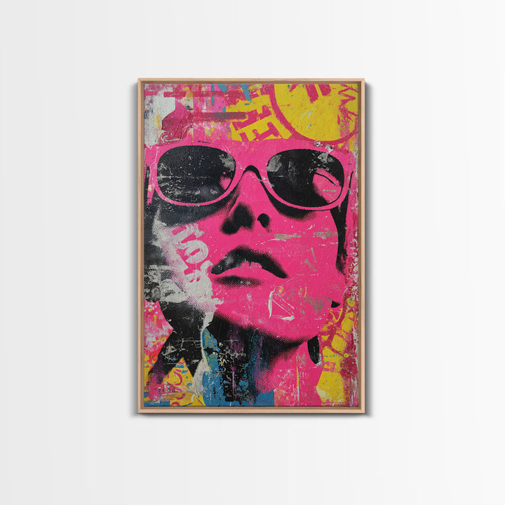 Glamorous Sunglasses Face Framed Canvas Print, Pop Art, Custom Portrait, Living Room Decor, Fine Art, Pop, Mexican Art, POP-2x3-88