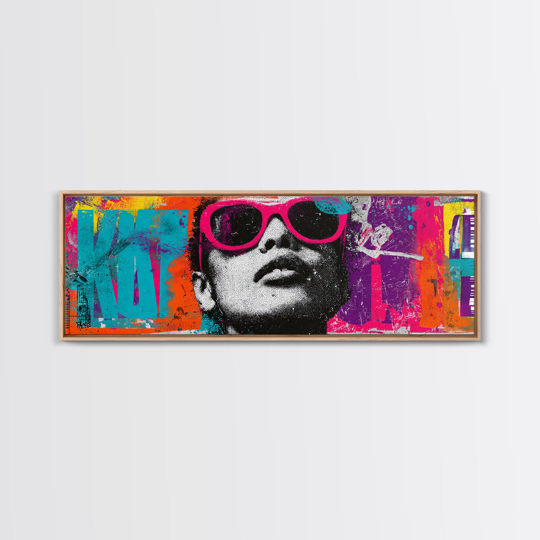 Glamorous Sunglasses Face Canvas Print, Pop Art, Art Print, Living Room Decor, Fine Art, Pop, Custom Portrait, Pet Portrait, POP-3x1-48