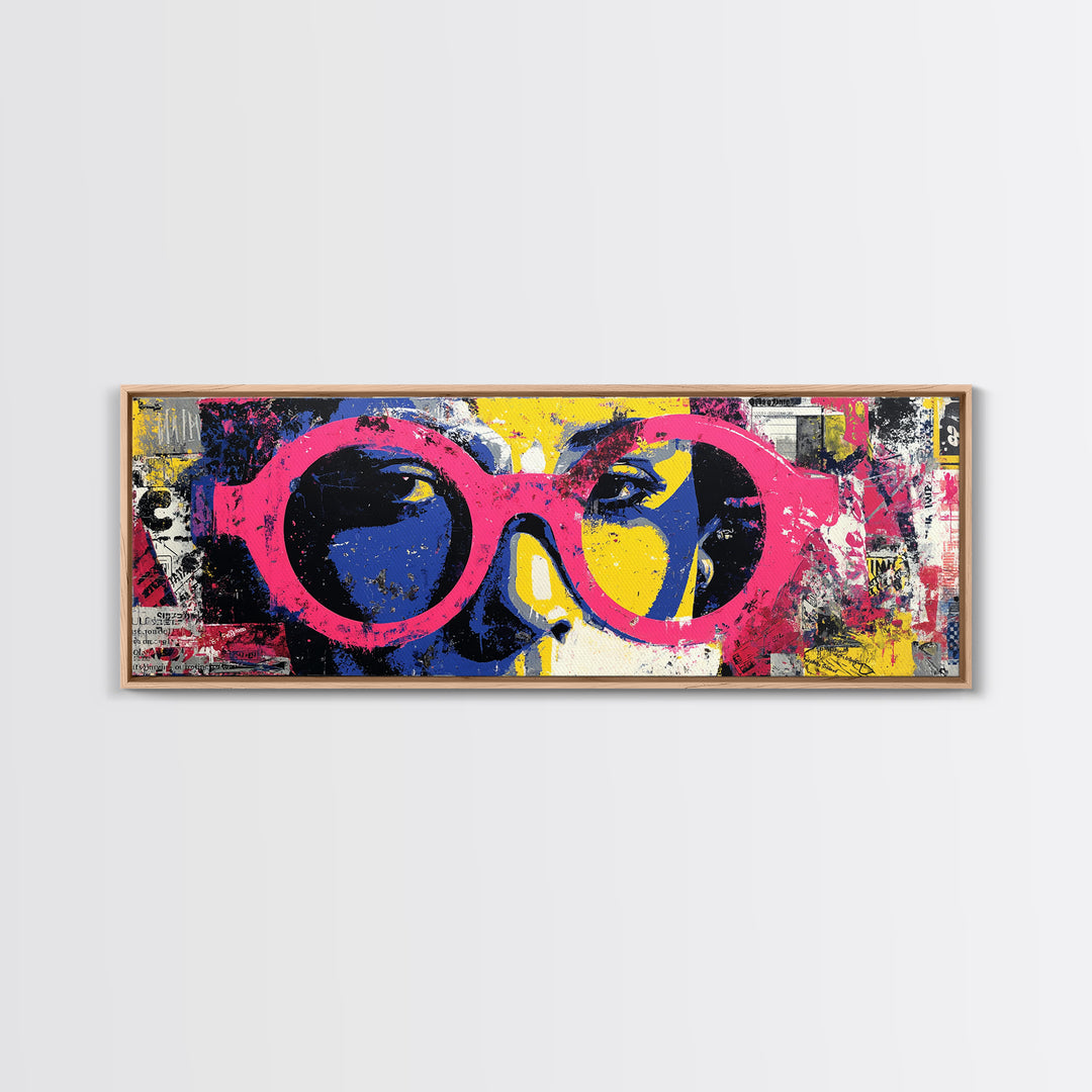 Glamorous Sunglasses Face Framed Canvas Print, Pop Art, Wall Art, Living Room Decor, Pop, Original Art, Canvas Wall Art, POP-3x1-72