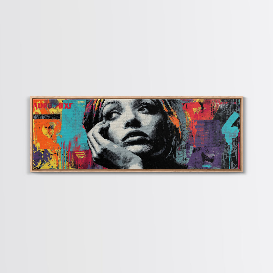 Neon Portrait with Thick Black Outlines Canvas Print, Pop Art, Painting, Living Room Decor, Fine Art, Pop, Apartment Decor, POP-3x1-92