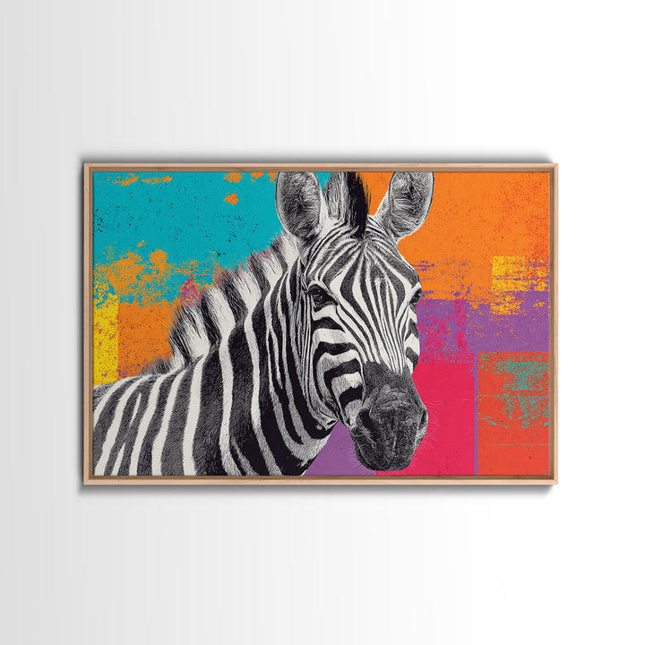 Zebra in Rainbow Pop Pattern Canvas Print, Pop Art, Portrait, Living Room Decor, Pop, Graffiti Art, Eclectic Home Decor, POP-3x2-17