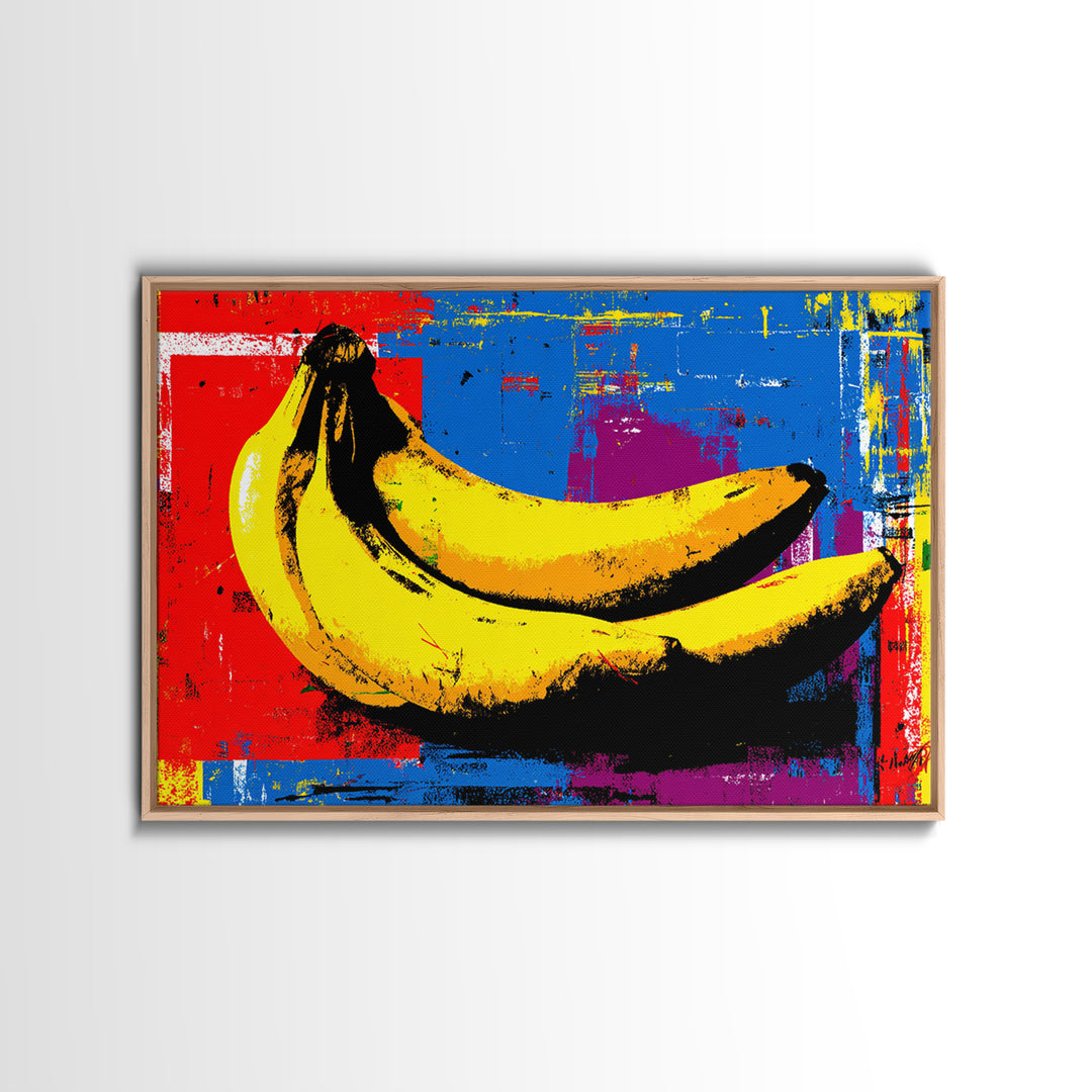 Bright Banana Still Life Framed Canvas Print, Pop Art, Canvas Painting, Living Room Decor, Fine Art, Pop, Statement Artwork, POP-3x2-78
