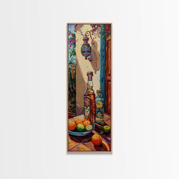 Mediterranean Still Life Canvas Painting Framed and Printed, Textured Wall Art, Rustic Vertical Framed Art for Living Room, Colorful Art