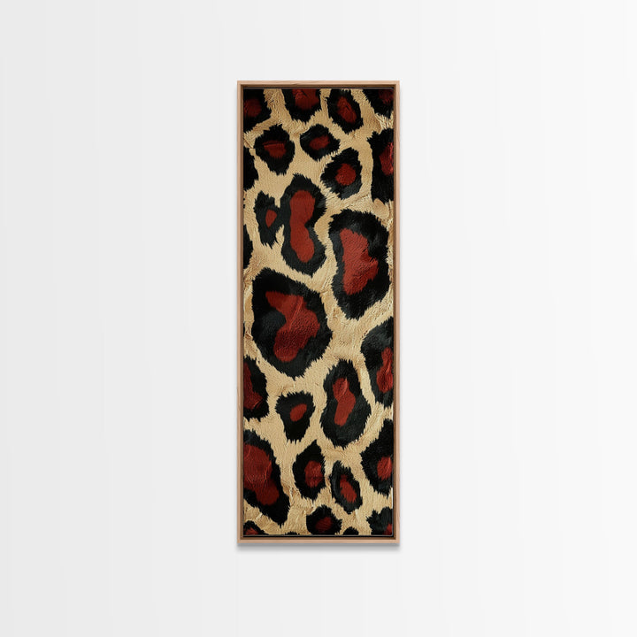 Vintage Animal Print with Deep Tones - Framed Canvas Print, Midcentury Modern Skinny Art, Tall Wall Art for Living Room or Bedroom Decor