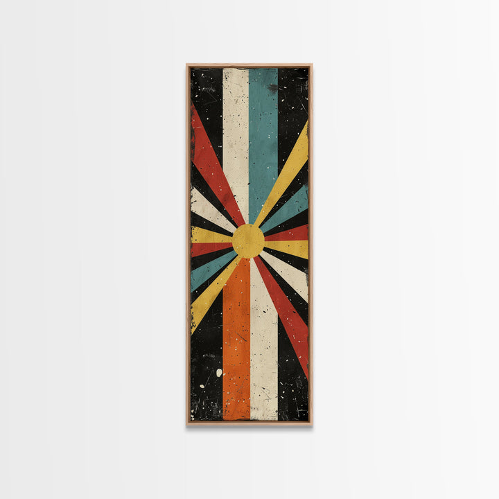 Midcentury Modern Sunburst Art, Framed Canvas Print, Retro, MCM Style, Vintage Style Wall Art, Skinny Art, Wood Frame Art