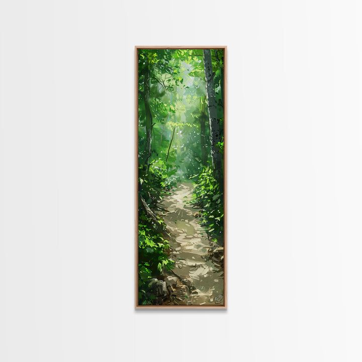 Lush Forest Pathway Art - Framed Canvas Print, Farmhouse Art, Boho Art, Skinny Art, Tall Art, Living Room Decor, Nature Wall Art for Home Decor
