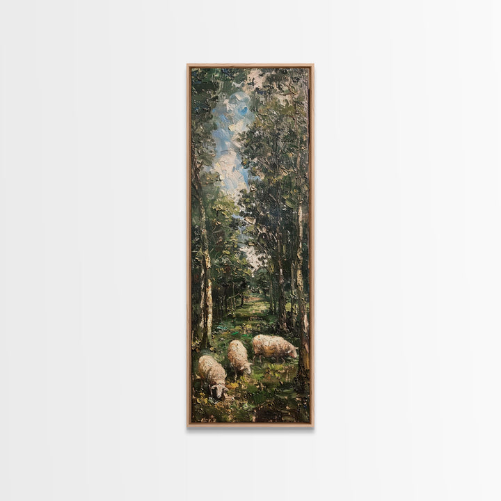 Lambs In The Forest Framed Canvas Print, Unique Farmhouse Decor, Farmhouse Painting, Boho Style Modern Farmhouse Decor Gift For Her
