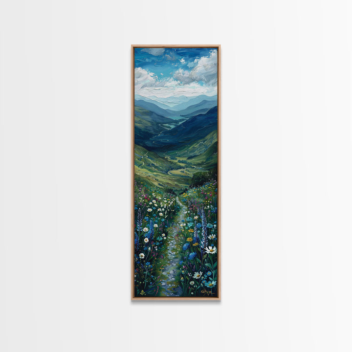 Secret Path Through The Wild Flowers, Framed Canvas Print, Unique Wall Art, Minimalist Landscape Painting, Wood Frame Art, Sofa Decor, Springtime Art