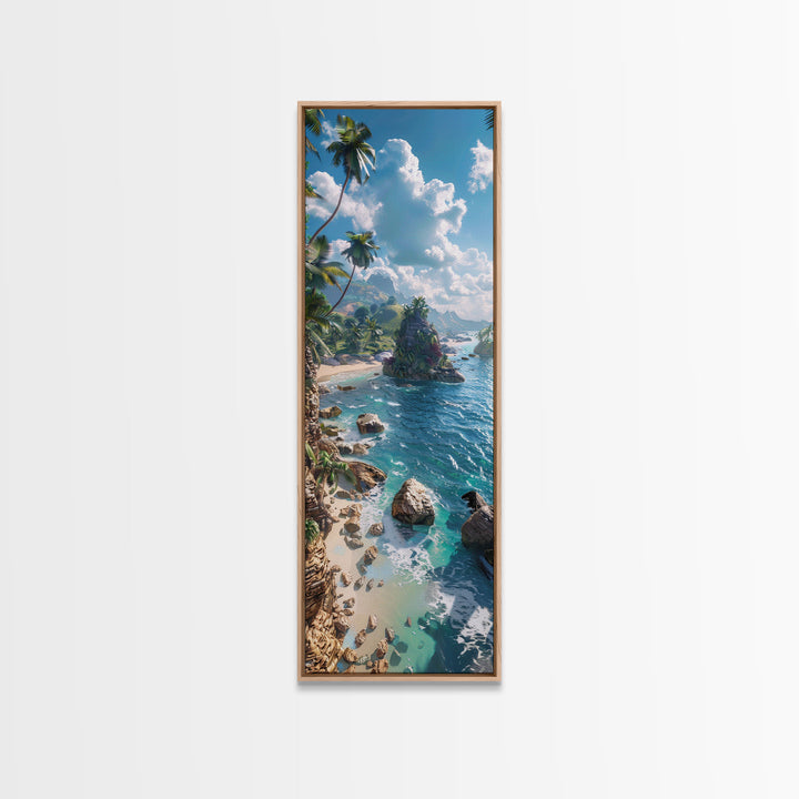 Idyllic Island Shoreline With Crystal Waters, Farmhouse Art For Modern Homes, Boho And Minimalist Wall Art In Tall Canvas Print