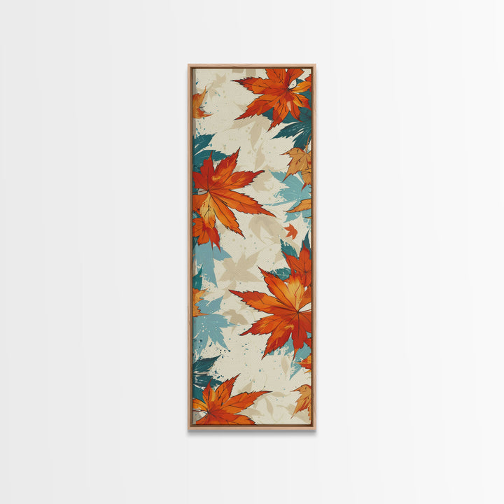 Japanese Autumn Leaves Canvas Print In Ukiyo-e Style, Traditional Woodblock Art, Framed Canvas Print, Tall Skinny Japanese Wall Art, Ready To Hang
