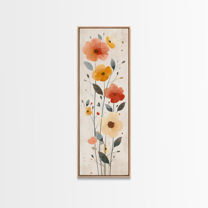 Delicate Poppy Flowers Skinny Art Tall Art Japanese Ukiyo-e Inspired Floral Print Framed Canvas Wall Art