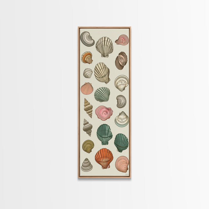 Elegant Sea Shell Collection in Vintage Style on Tall Vertical Canvas Print Perfect for Coastal-Themed Wall Decor