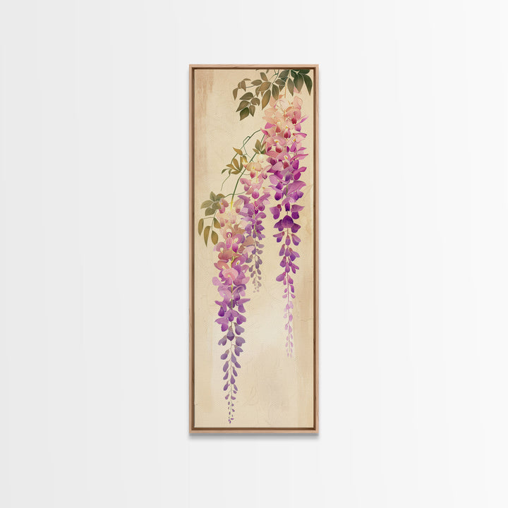 Hanging Wisteria Flowers In Purple Tones Japanese Style Framed Canvas Print, Wall Art Ready To Hang For Living Spaces