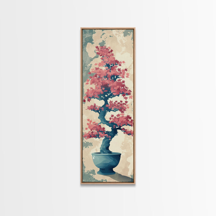 Maple Bonsai Tree In Pot With Soft Pastel Background Tall Art Ukiyo-e Art Framed Canvas Print