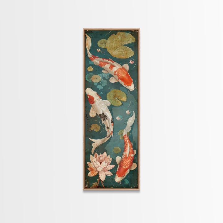 Graceful Koi Fish Swimming Among Lotus Flowers For Zen-Inspired Wall Art Japanese Style Framed Canvas Print