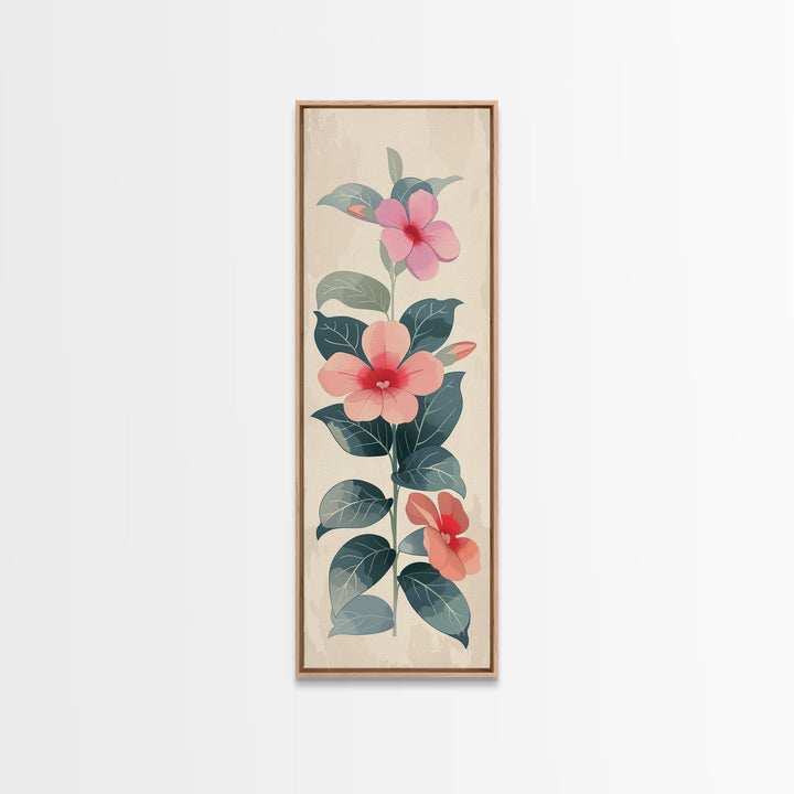 Floral Bouquet With Pink And Red Flowers - Skinny Art Tall Art Framed Canvas Print Japanese Style Art Ukiyo-e Art