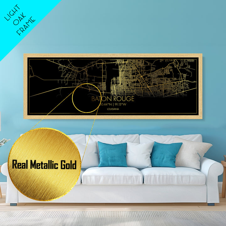 Baton Rouge Louisiana City Poster, Panoramic street map, black and gold, Metallic Gold Art, Metal Art, wood framed map, Minimalist Wall Art