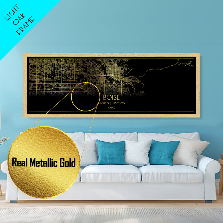 Boise Idaho Poster, Panoramic street map, black and gold, Metallic Gold Art, Metal Art, wood framed map, Minimalist Wall Art, Map Poster