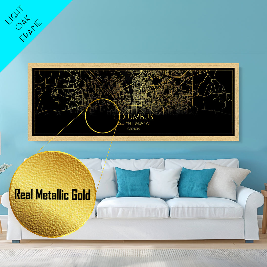 Columbus Georgia Poster, Panoramic street map, black and gold, Metallic Gold Art, Metal Art, wood framed map, Modern Wall Art, Closing Gift
